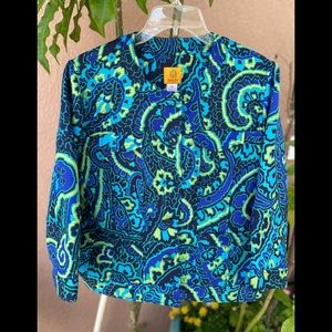 Ruby Red Black Green Floral Print Jacket Sz 14